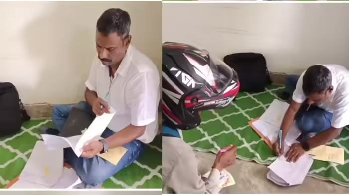 मध्य प्रदेश भवन विकास निगम के सहायक महाप्रबंधक सतीश डोंगरे पिछले एक साल से बिना कुर्सी-टेबल के, ज़मीन पर चटाई बिछाकर काम करने को मजबूर हैं।